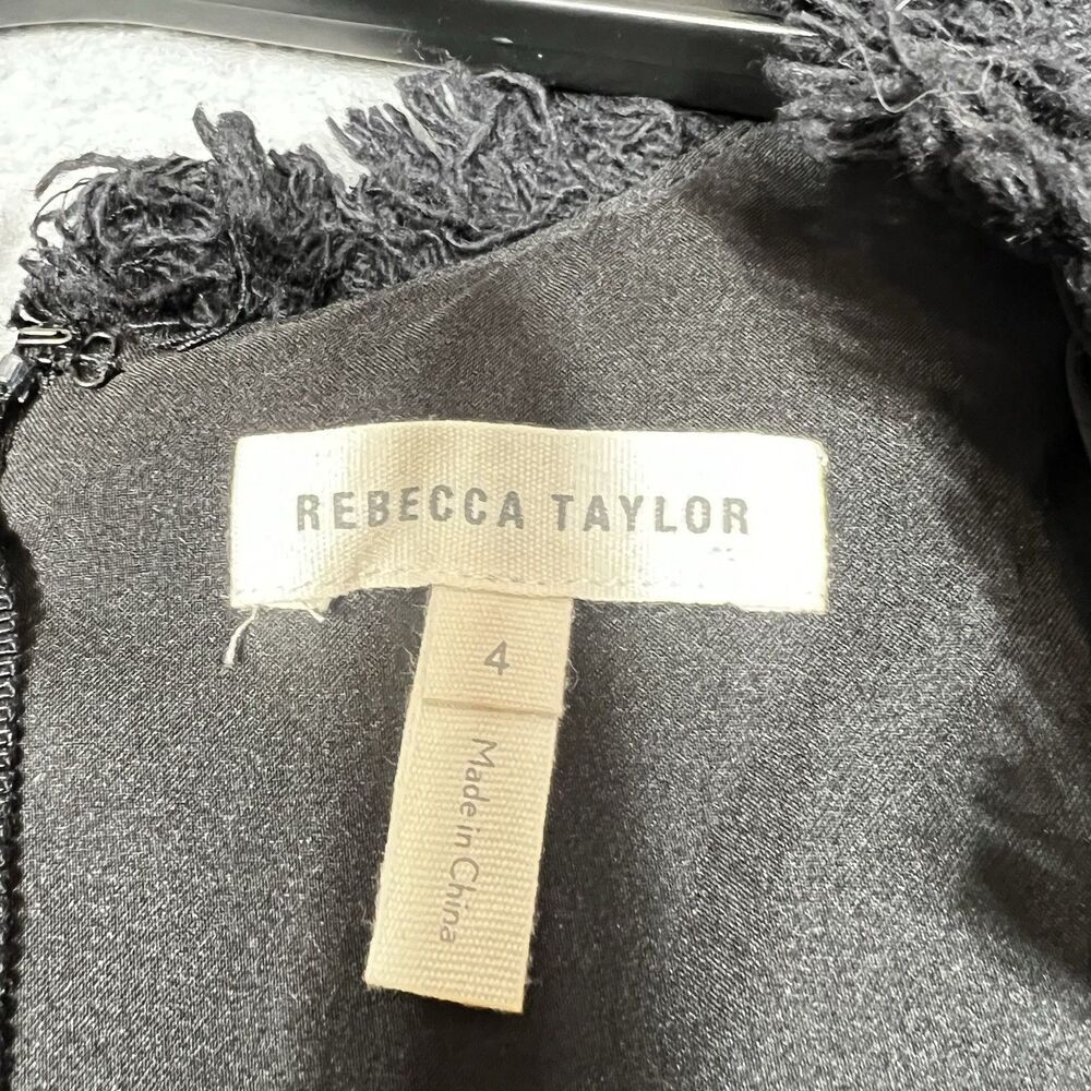 Rebecca Taylor Dress Womens Size 4 Black Tweed Fringe Sleeveless A-Line Dress - Picture 7 of 10